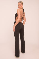 Black Cut Out Mesh Panel Halter Neck Jumpsuit - Edwina