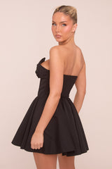 Black Corset Detail Gathered Mini Dress - Mase