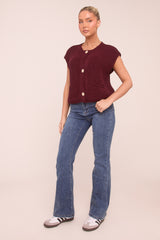 Burgundy Knit Button Up Sleeveless Cardigan - Sally