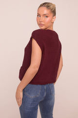 Burgundy Knit Button Up Sleeveless Cardigan - Sally