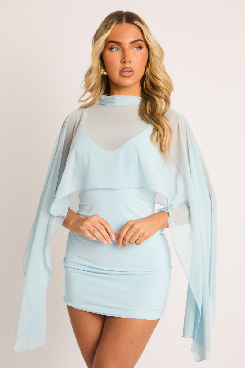 Baby Blue Cape Detail Mini Dress - Lorren