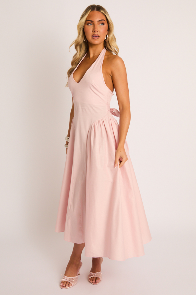 Pink Halterneck Drop Waist Midaxi Dress | Dresses | Rebellious Fashion Pink Halterneck Drop Waist Midaxi Dress | Dresses | Rebellious Fashion