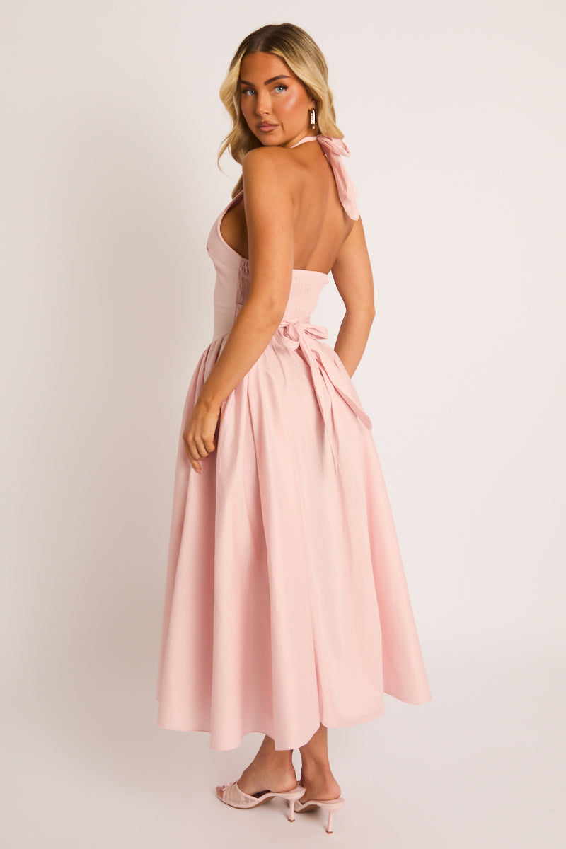 Pink Halterneck Drop Waist Midaxi Dress | Dresses | Rebellious Fashion Pink Halterneck Drop Waist Midaxi Dress | Dresses | Rebellious Fashion