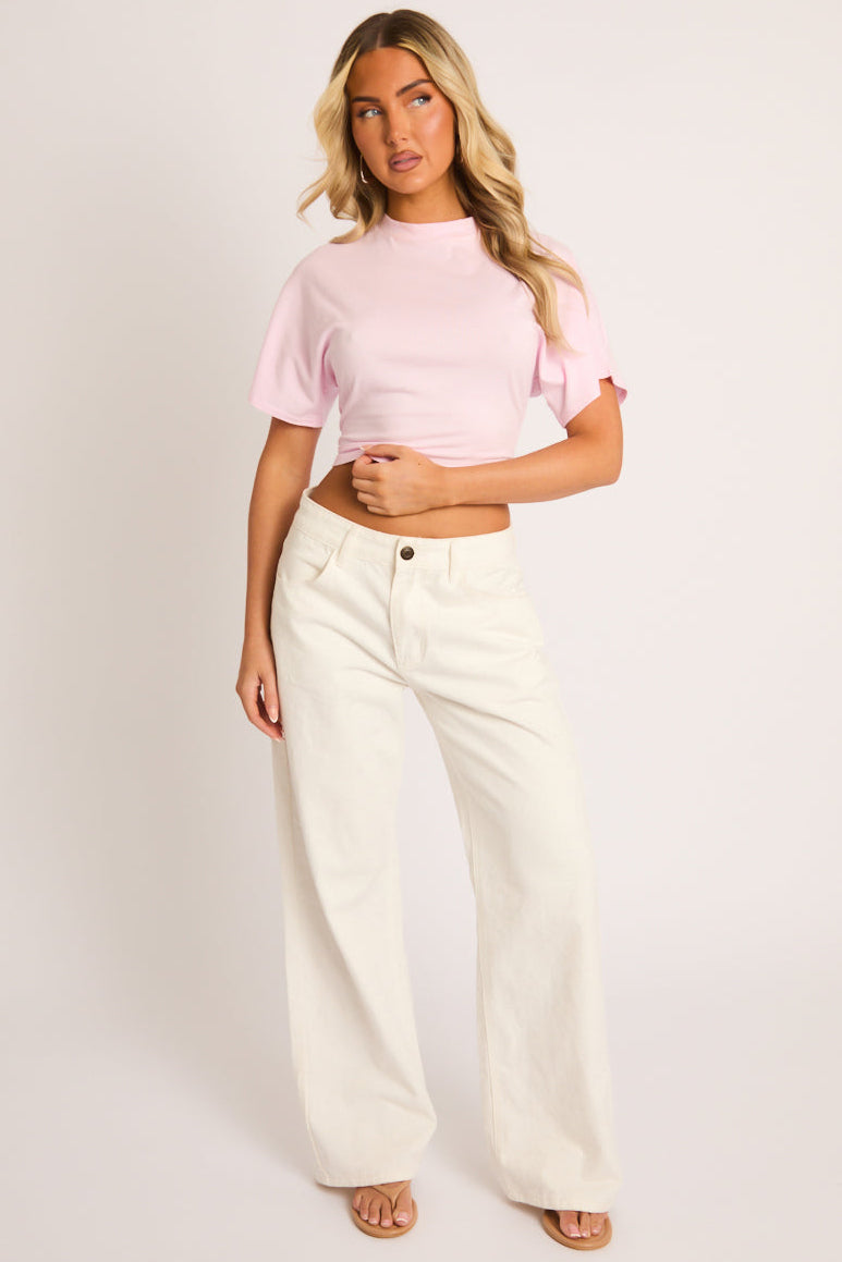 Pink Short Sleeve Cinched Waist T-Shirt - Hilde