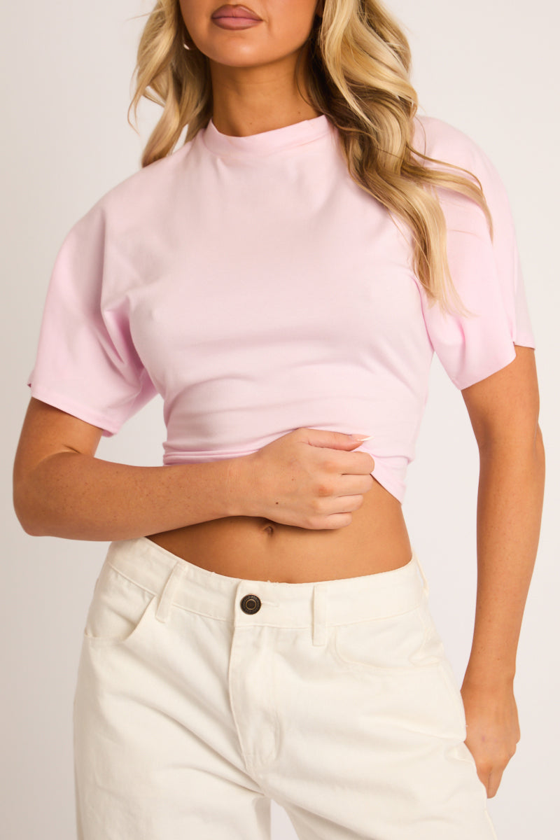 Pink Short Sleeve Cinched Waist T-Shirt - Hilde