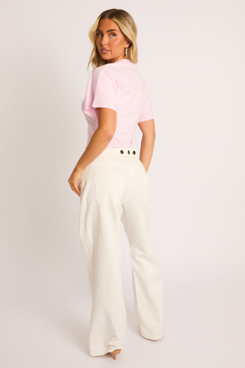 Pink Short Sleeve Cinched Waist T-Shirt - Hilde