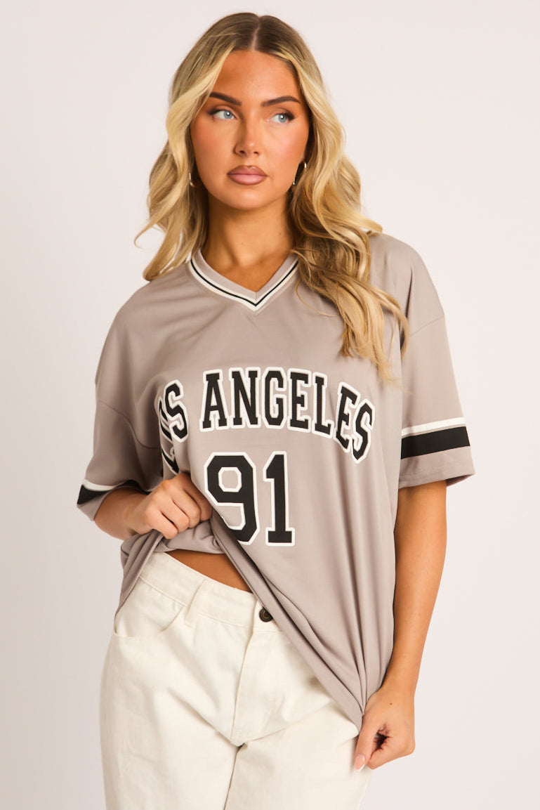 Grey Oversized Varsity Football T-shirt - Austin