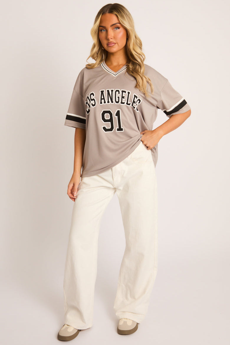 Grey Oversized Varsity Football T-shirt - Austin