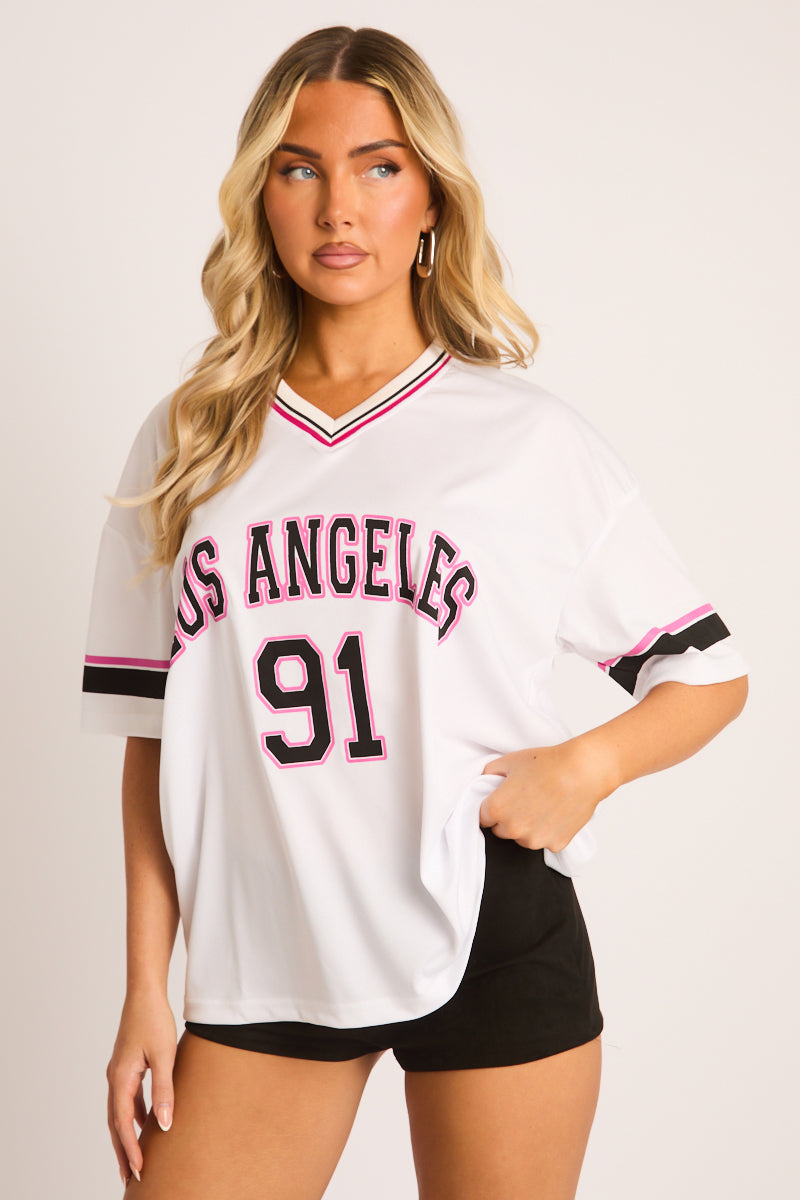 White Oversized Varsity Football T-shirt - Austin