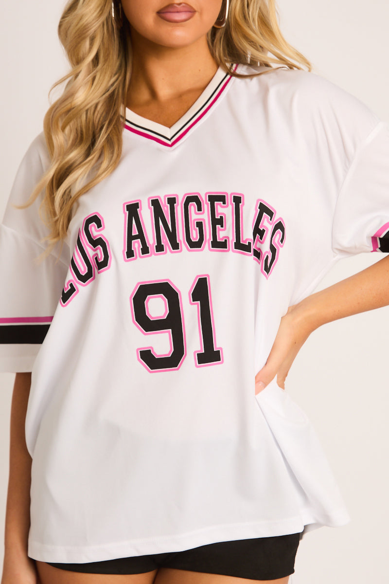 White Oversized Varsity Football T-shirt - Austin
