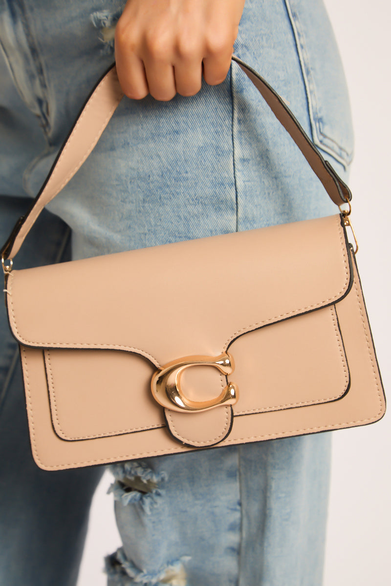 Beige Faux Leather Shoulder Strap Bag - Karoline