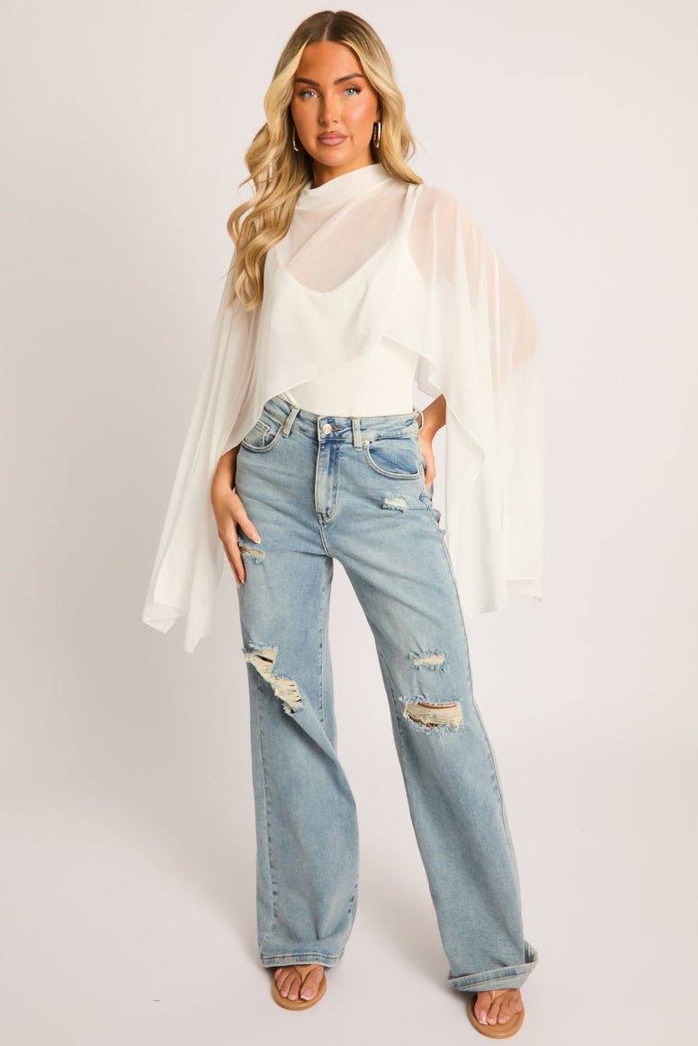 Cream Mesh Cape Bodysuit - Celine