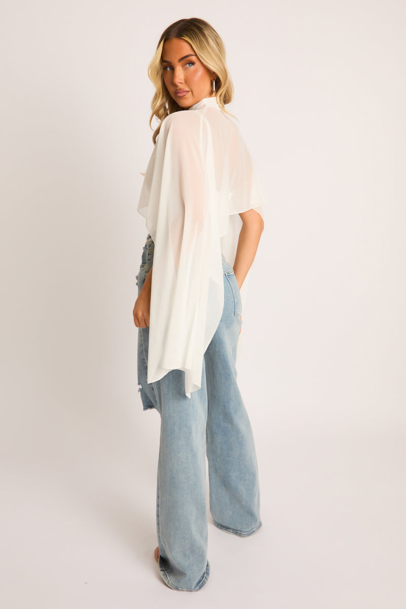 Cream Mesh Cape Bodysuit - Celine