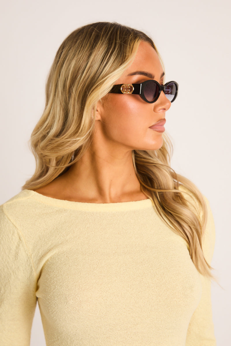 Black Logo Detail Oval Sunglasses - Avah