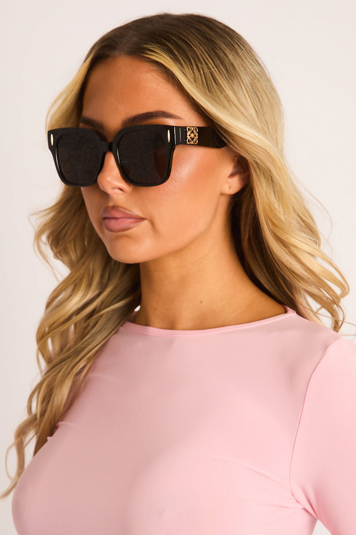 Black Logo Detail Oversized Square Sunglasses - Lorena