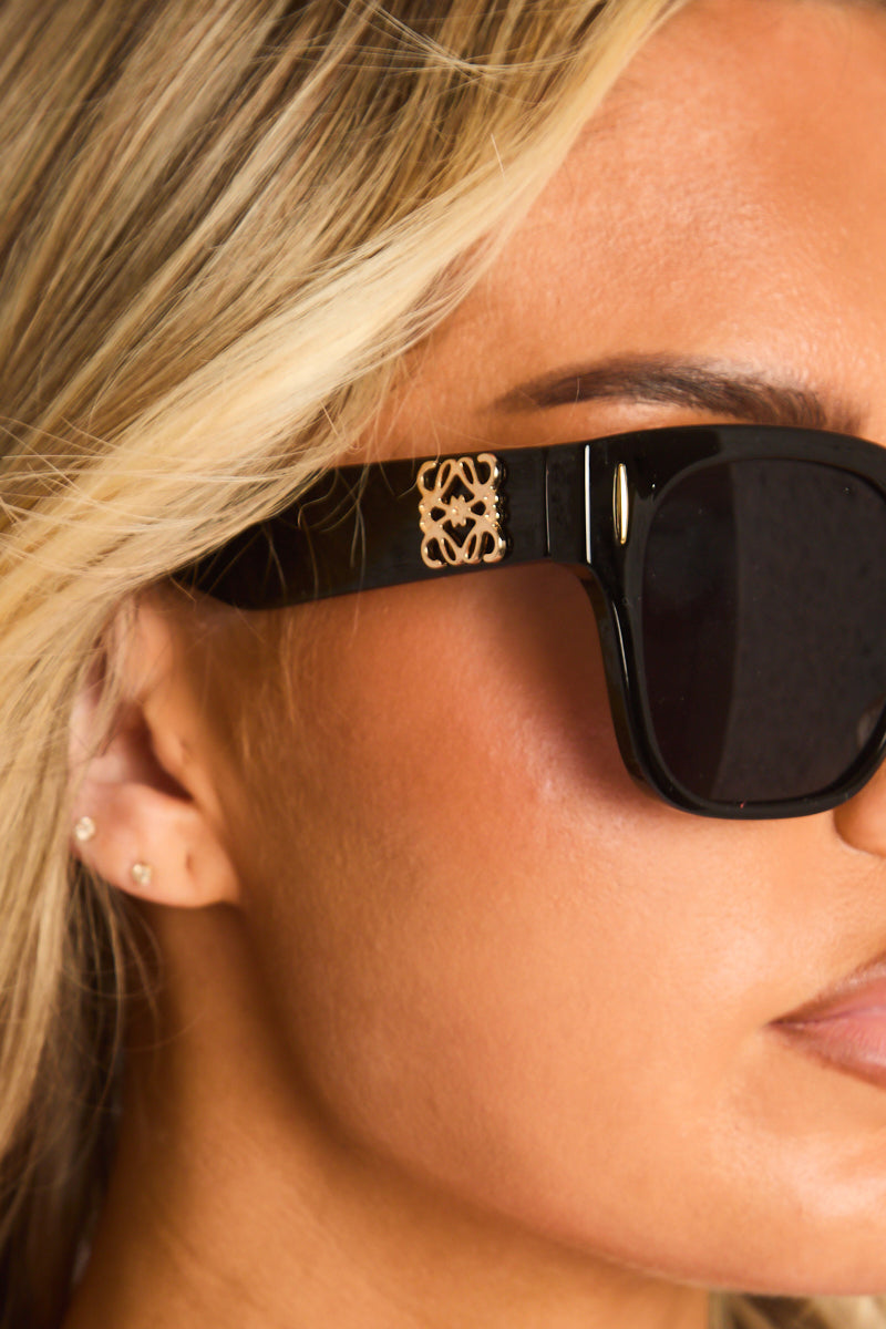 Black Logo Detail Oversized Square Sunglasses - Lorena