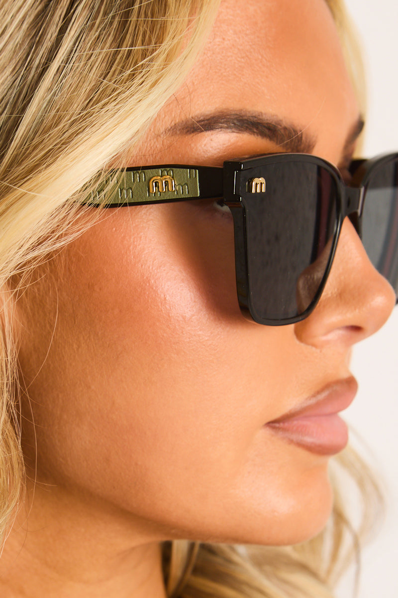 Black Logo Detail Oversized Square Sunglasses - Nola