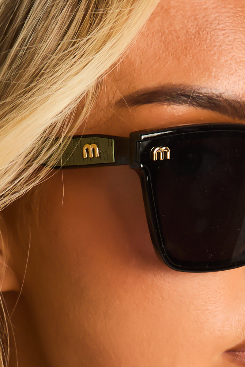 Black Logo Detail Oversized Square Sunglasses - Nola