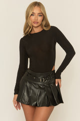 Black PU Pleated Mini Skort - Joely