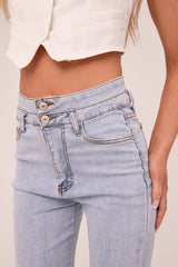 Light Blue Front Slit Flared Leg Jeans - Macie