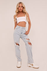 Light Blue Distressed Straight Leg Jeans - Sawyer