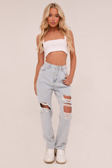 Light Blue Distressed Straight Leg Jeans - Sawyer