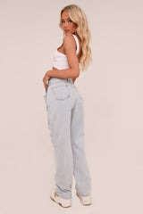 Light Blue Distressed Straight Leg Jeans - Sawyer