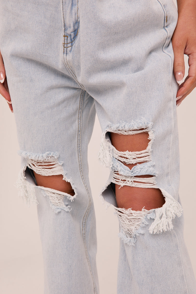 Light Blue Distressed Straight Leg Jeans - Sawyer