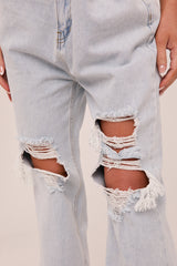 Light Blue Distressed Straight Leg Jeans - Sawyer