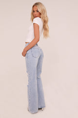 Light Blue Distressed Straight Leg Jeans - Angela