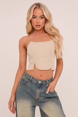 Beige Corset Detail Crop Top - Saylor
