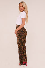 Brown Leopard Print Wide Leg Jeans - Sunny