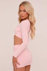 Pink Metal Trim Cropped Top & Mini Skirt Co-ord Set - Callie