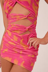 Pink Abstract Print Cut Out Bodycon Mini Dress - Leah