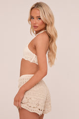 Cream Crochet Beach Shorts - Danna