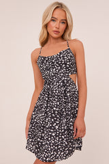 Black Leopard Print Cut Out Back Skater Dress - Miller