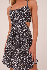 Black Leopard Print Cut Out Back Skater Dress - Miller