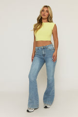 Mid Blue Washed Stretch Flared Leg Jeans - Briani