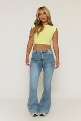 Mid Blue Washed Stretch Flared Leg Jeans - Briani