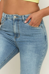 Mid Blue Washed Stretch Flared Leg Jeans - Briani