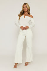 White Bead Trim Long Sleeve Top - Verity