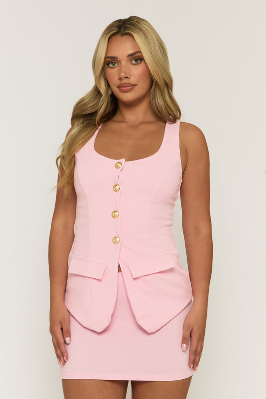 Pink Tailored Waistcoat and Skirt Co-ord Set - Louella