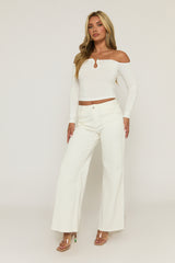 White Bead Trim Long Sleeve Top - Verity