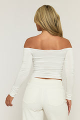 White Bead Trim Long Sleeve Top - Verity