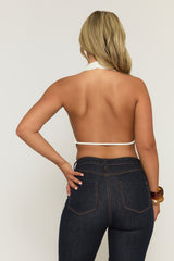 White Plunge Halter Neck Top - Micah