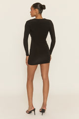 Black Cowl Neck Long Sleeve Bodycon Mini Dress - Oliana