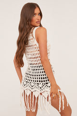 Cream Crochet Sleeveless Mini Dress - Danielle