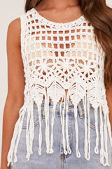 White Crochet Sleeveless Cropped Top - Carin