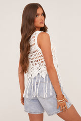 White Crochet Sleeveless Cropped Top - Carin