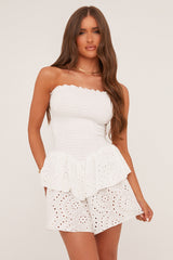 White Broderie Anglaise Shirred Bandeau Playsuit - Shantel